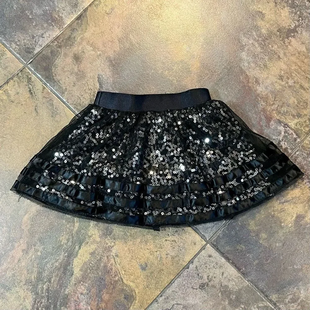 Justice Black Silver Sequin Pull-on Built-in Shorts Skirt Size 6